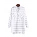 Casual Women Striped Irregular Hem Button Blouse with Pocket