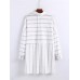 Casual Women Striped Irregular Hem Button Blouse with Pocket