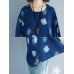 Loose Print O-neck 3/4 Sleeve Vintage Blouse