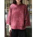Vintage Floral Print Plate Buckle Stand Collar Blouse