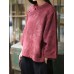 Vintage Floral Print Plate Buckle Stand Collar Blouse