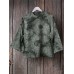 Vintage Floral Print Plate Buckle Stand Collar Blouse