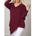 Women Solid Color Long Sleeve Irregular Hem Blouse