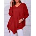Women Solid Color Long Sleeve Irregular Hem Blouse