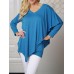 Women Solid Color Long Sleeve Irregular Hem Blouse