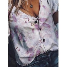 Women Casual V-Neck 3/4 Sleeve Button T-Shirts