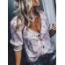 Women Casual V-Neck 3/4 Sleeve Button T-Shirts