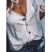 Women Casual V-Neck 3/4 Sleeve Button T-Shirts