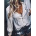Women Casual V-Neck 3/4 Sleeve Button T-Shirts