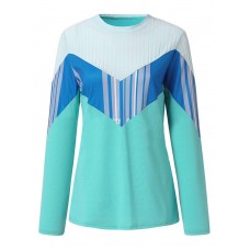 Women Casual Color-Block Patchwork Long Sleeve Blouse