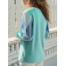 Women Casual Color-Block Patchwork Long Sleeve Blouse