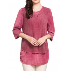 Elegant Women O-neck Patchwork 3/4 Sleeve Blouse