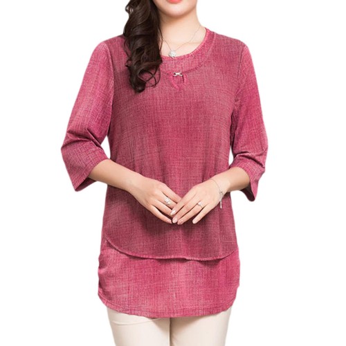 Elegant Women O-neck Patchwork 3/4 Sleeve Blouse Elegant Women O-neck Patchwork 3/4 Sleeve Blouse