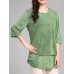 Elegant Women O-neck Patchwork 3/4 Sleeve Blouse Elegant Women O-neck Patchwork 3/4 Sleeve Blouse