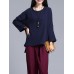 Casual Women Solid Color Long Sleeve High Low Blouse
