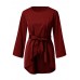 Women Solid Color Irregular Hem Half Sleeve Blouse