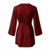 Women Solid Color Irregular Hem Half Sleeve Blouse