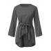 Women Solid Color Irregular Hem Half Sleeve Blouse