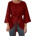 Women Solid Color Irregular Hem Half Sleeve Blouse