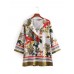 Folk Style Floral Print V-neck 3/4 Sleeve Blouse