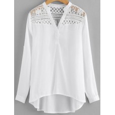 Women Casual Patchwork Hollow Chiffon Blouse