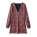 Women Floral Print V-neck Long Sleeve Loose Casual Blouse