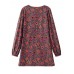 Women Floral Print V-neck Long Sleeve Loose Casual Blouse