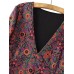 Women Floral Print V-neck Long Sleeve Loose Casual Blouse