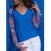 Women Casual Patchwork Crew Neck Long Sleeve Blouse