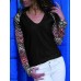 Women Casual Patchwork Crew Neck Long Sleeve Blouse