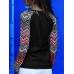 Women Casual Patchwork Crew Neck Long Sleeve Blouse