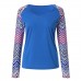 Women Casual Patchwork Crew Neck Long Sleeve Blouse