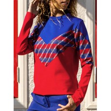 Women Casual O-neck Patchwork Long Sleeve T-shirts