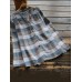 Women Long Sleeve Stand Collar Button Plaid Vintage Blouse