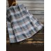 Women Long Sleeve Stand Collar Button Plaid Vintage Blouse