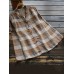 Women Long Sleeve Stand Collar Button Plaid Vintage Blouse