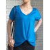 Solid Color Casual V-neck Kink Hem Long Sleeve T-shirts for Women
