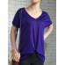 Solid Color Casual V-neck Kink Hem Long Sleeve T-shirts for Women