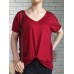Solid Color Casual V-neck Kink Hem Long Sleeve T-shirts for Women