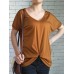 Solid Color Casual V-neck Kink Hem Long Sleeve T-shirts for Women