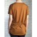 Solid Color Casual V-neck Kink Hem Long Sleeve T-shirts for Women