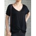 Solid Color Casual V-neck Kink Hem Long Sleeve T-shirts for Women