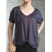 Solid Color Casual V-neck Kink Hem Long Sleeve T-shirts for Women