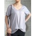 Solid Color Casual V-neck Kink Hem Long Sleeve T-shirts for Women
