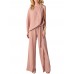 Women Solid Irregular Hem Blouse Wide Leg Pants Casual Suits