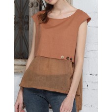 Women Sleeveless Patchwork Solid Color Tops