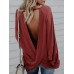Women Casual Backless Long Sleeve Irregular Hem Blouse