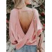 Women Casual Backless Long Sleeve Irregular Hem Blouse