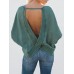 Women Casual Backless Long Sleeve Irregular Hem Blouse