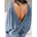 Women Casual Backless Long Sleeve Irregular Hem Blouse